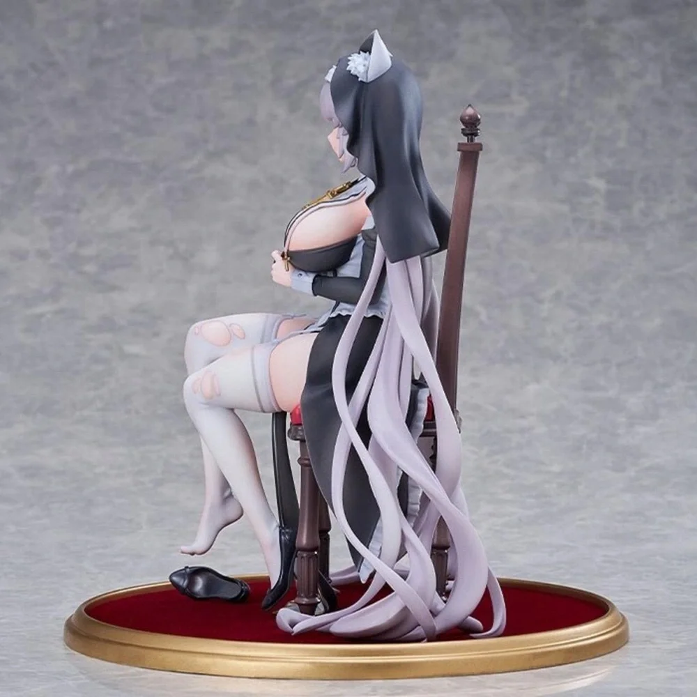 Lavender-Haired Catgirl Figure Seated on Red Velvet Chair